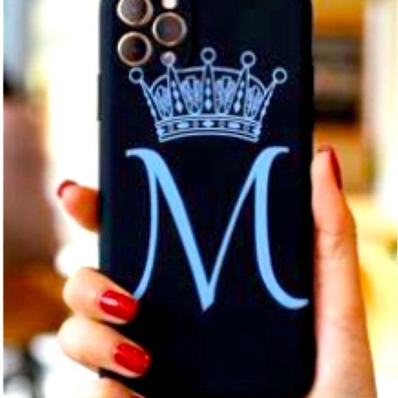 Other - Stylish Black IPhone 12 Pro Max Case with Blue Monogram like new
